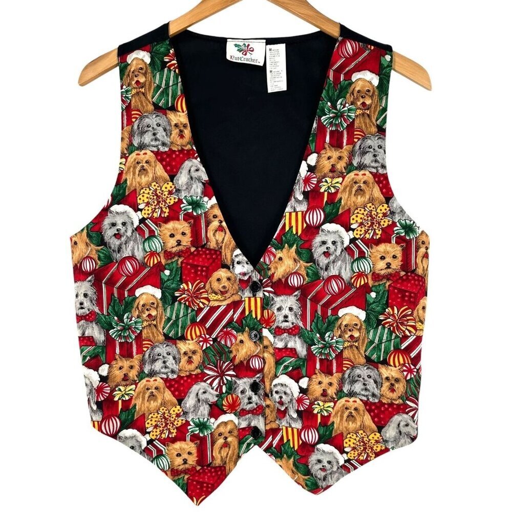 Vintage Nutcracker Dog Print Christmas Vest Size Medium